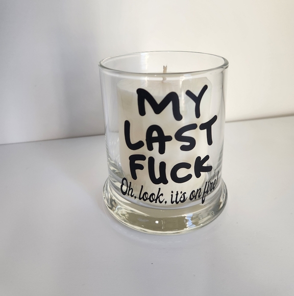 Funny My Last F Oh Look It's On Fire Glass Candle Holder 3x4in With Candle - Picture 4 of 9